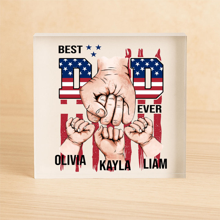 Personalized dad hand fist with kids US flag theme Acrylic Block fathers day gift idea Gifts from kids to dad Husband gift for work table