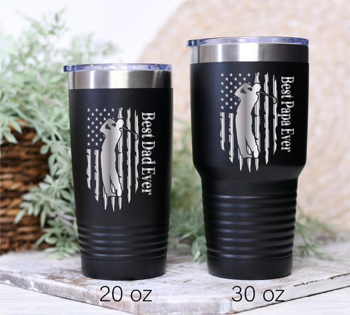 Personalized US flag golf dad gift tumbler from kids Custom dad cup Fathers day gift tumbler Golf dad birthday gift Golf dad from kids