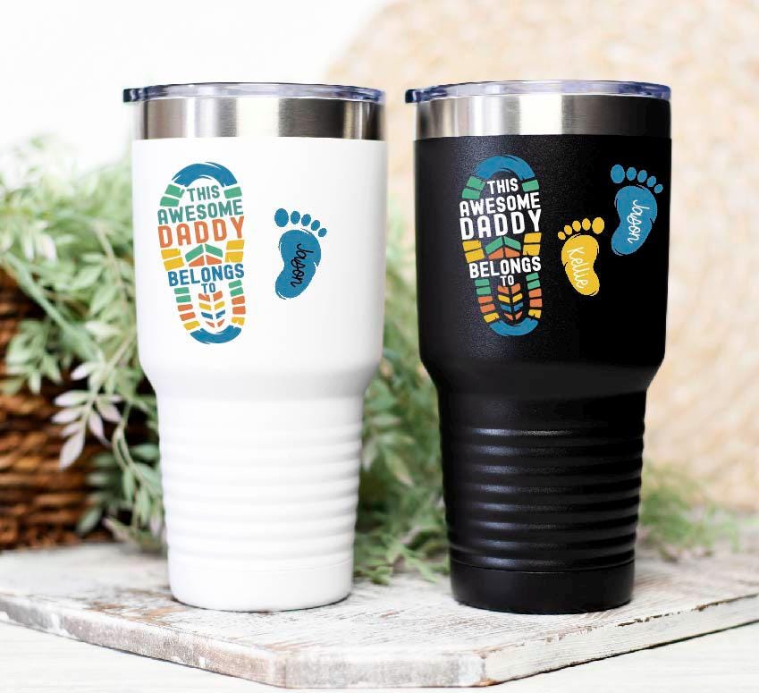 Birthday gift for grandma Dad foot print tumbler with kids name Personalized dad gift Custom Papa cup Fathers day gift tumbler Pop from kids