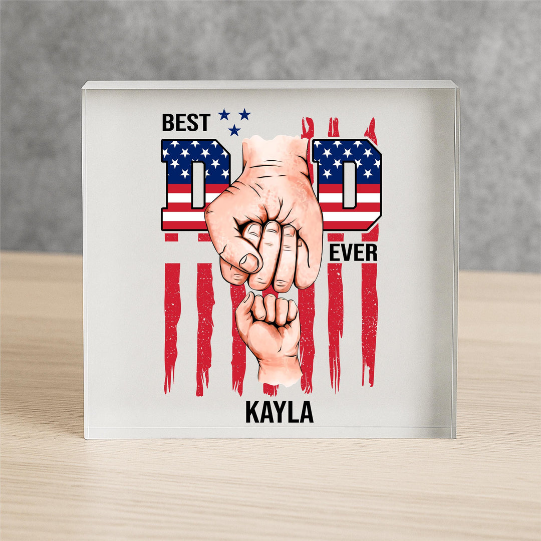 Personalized dad hand fist with kids US flag theme Acrylic Block fathers day gift idea Gifts from kids to dad Husband gift for work table