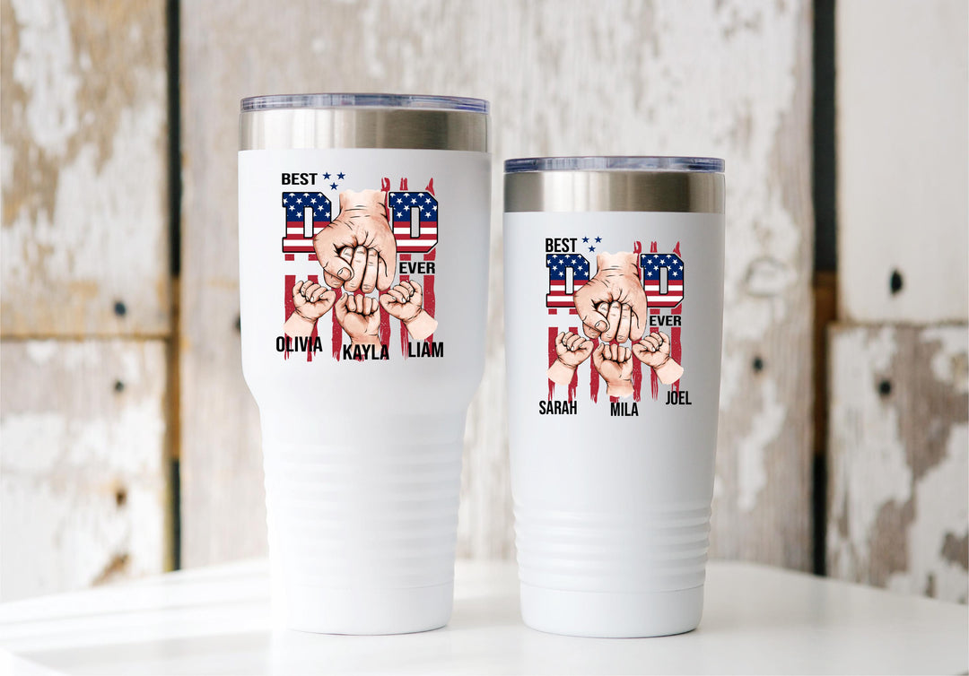 US flag Dad gifts hand fist tumbler with kids name Fathers day gift Personalized dad Custom Daddy cup gift tumbler Grandpa birthday gift dad
