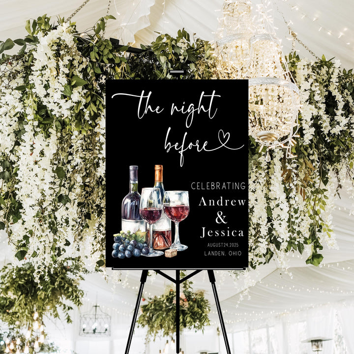 Personalized Night Before Wedding Sign | Wine Theme Rehearsal Dinner Sign | Custom Welcome Sign for Couple | Vineyard Wedding Decor