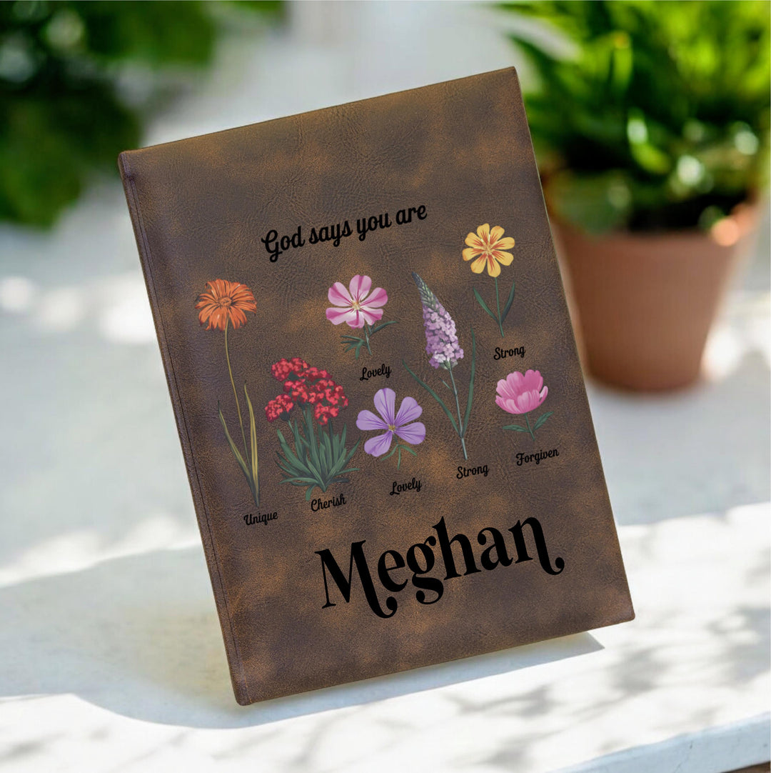 Personalized Christian Journal | God Says You Are Floral Notebook | Custom Name Faith Gift | Prayer Journal for Women & Girls