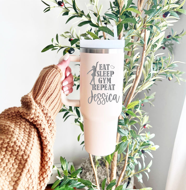 Custom Gymnastics Tumbler with Name – Personalized Gift for Gymnast Girls, Personalized Stainless Steel Cup, Team or Coach Gift