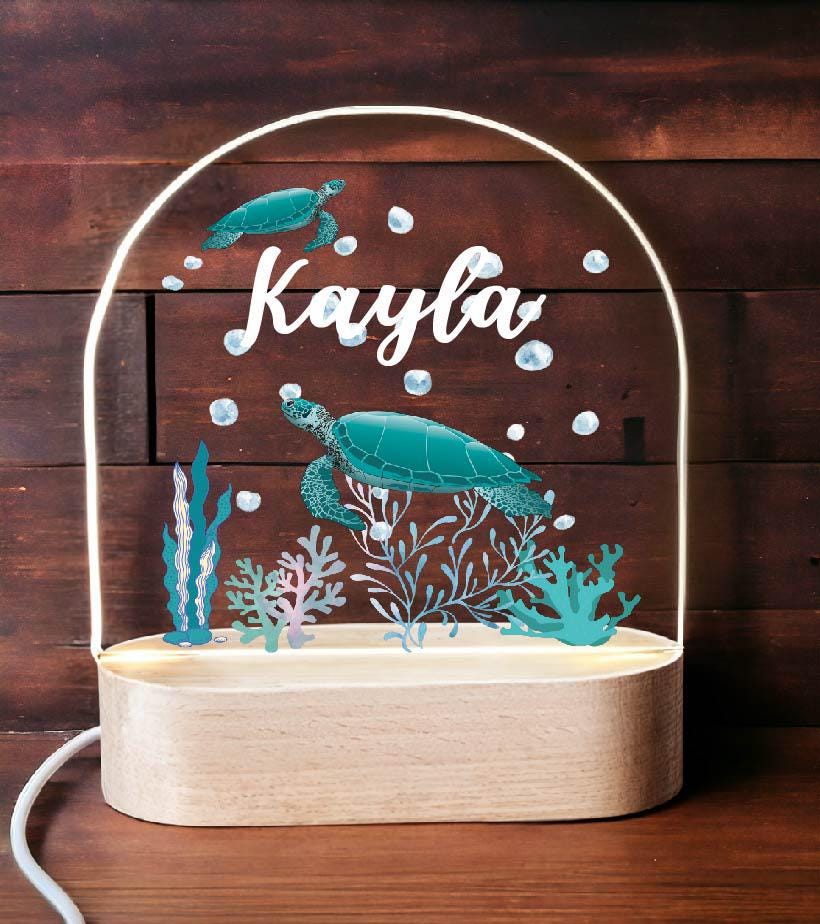 Personalized Sea Turtle Night Light – Custom Name Acrylic LED Lamp for Kids, Ocean Nursery Decor, Underwater Theme Baby Boy Room Gift