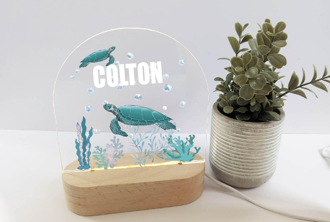 Personalized Sea Turtle Night Light – Custom Name Acrylic LED Lamp for Kids, Ocean Nursery Decor, Underwater Theme Baby Boy Room Gift