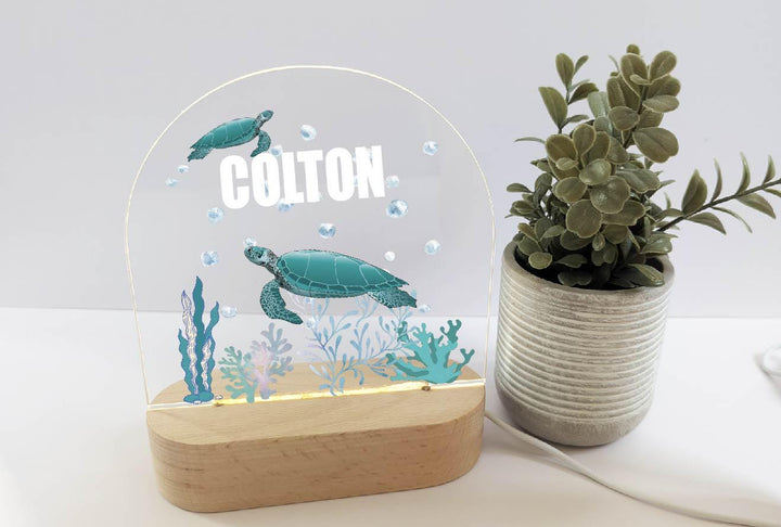 Personalized Sea Turtle Night Light – Custom Name Acrylic LED Lamp for Kids, Ocean Nursery Decor, Underwater Theme Baby Boy Room Gift