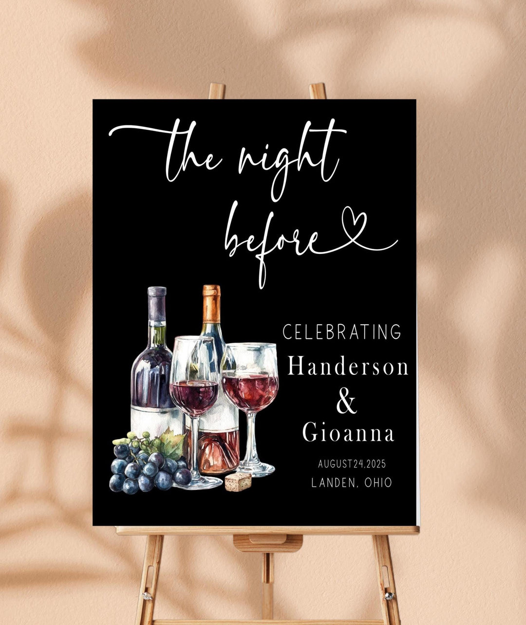 Personalized Night Before Wedding Sign | Wine Theme Rehearsal Dinner Sign | Custom Welcome Sign for Couple | Vineyard Wedding Decor