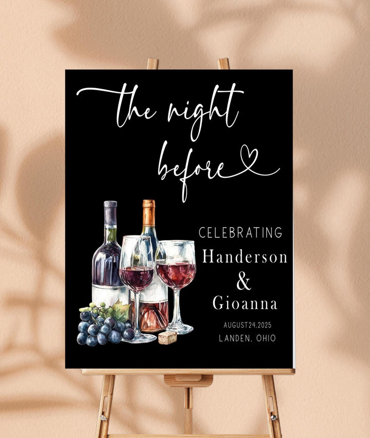 Personalized Night Before Wedding Sign | Wine Theme Rehearsal Dinner Sign | Custom Welcome Sign for Couple | Vineyard Wedding Decor