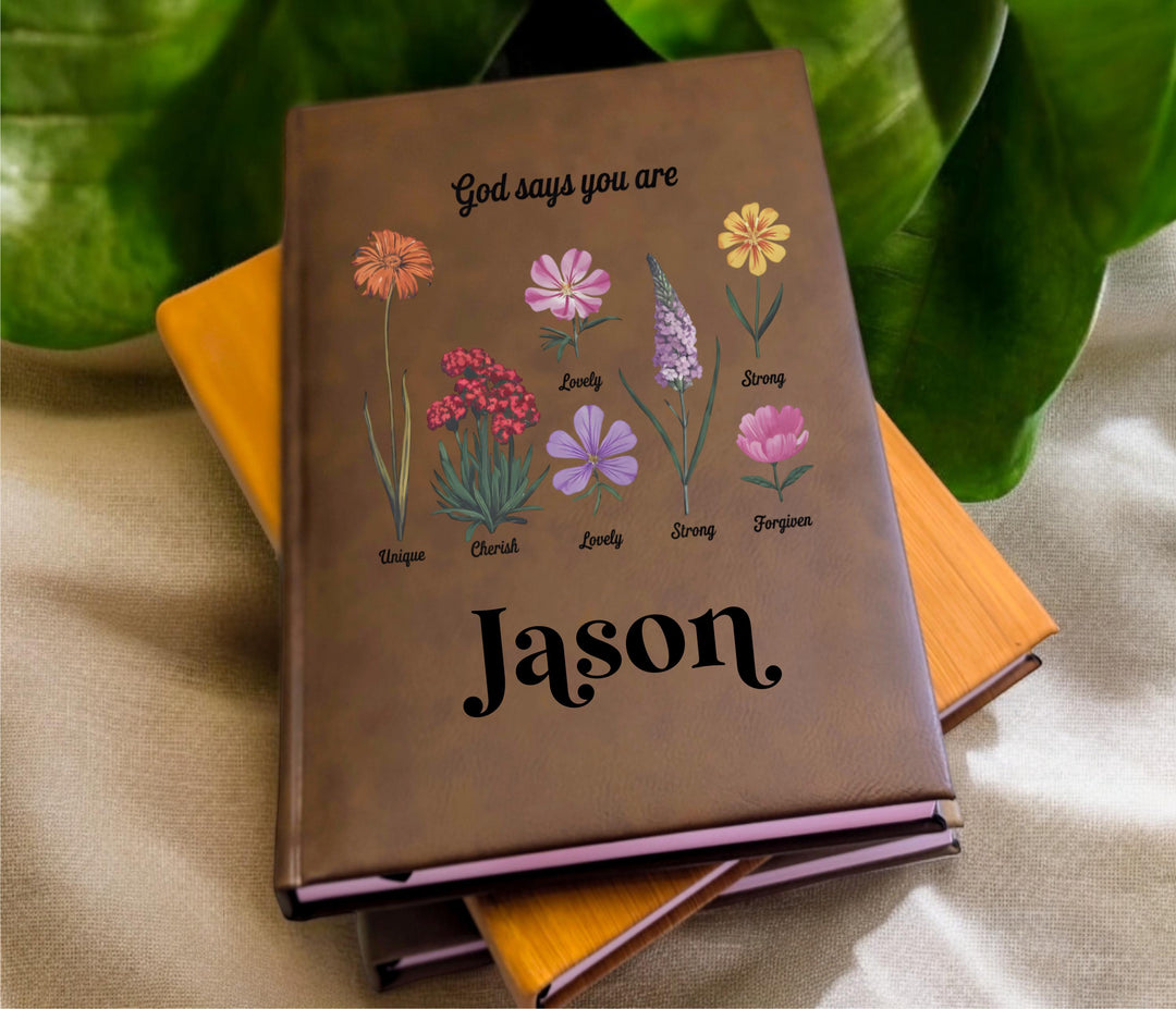 Personalized Christian Journal | God Says You Are Floral Notebook | Custom Name Faith Gift | Prayer Journal for Women & Girls