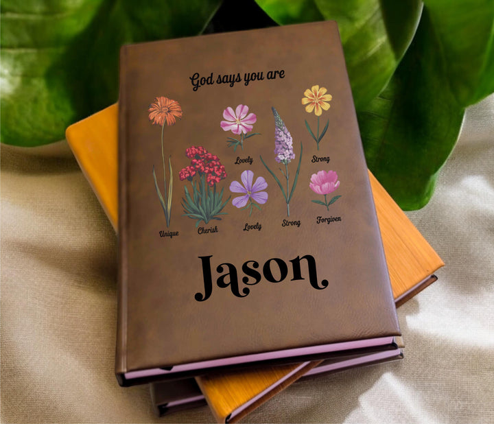 Personalized Christian Journal | God Says You Are Floral Notebook | Custom Name Faith Gift | Prayer Journal for Women & Girls