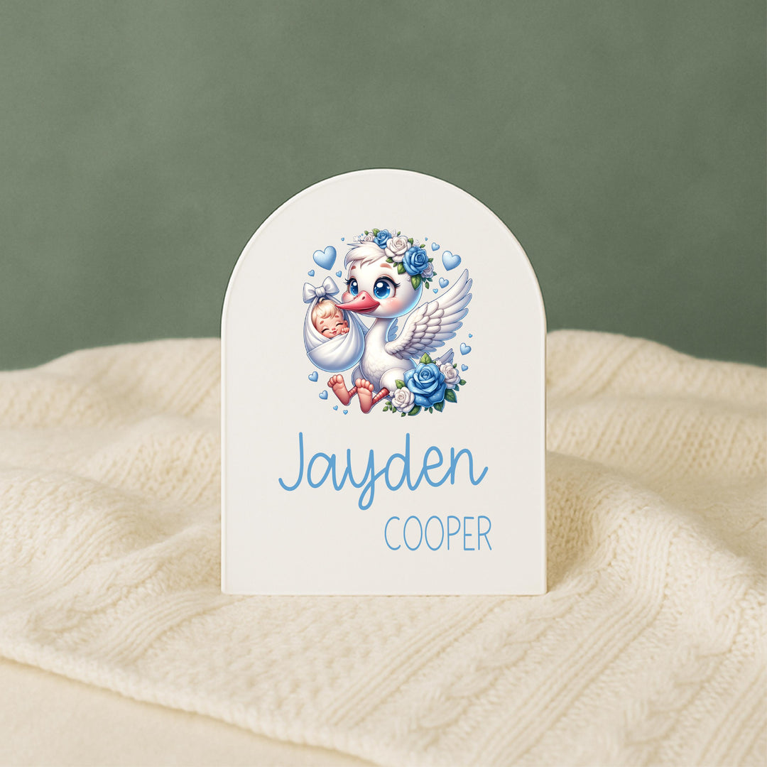 Personalized Stork Baby Name Sign – Custom Newborn Gift, Baby Girl Nursery Decor, Birth Announcement Keepsake, Maggie Baby Name Plaque