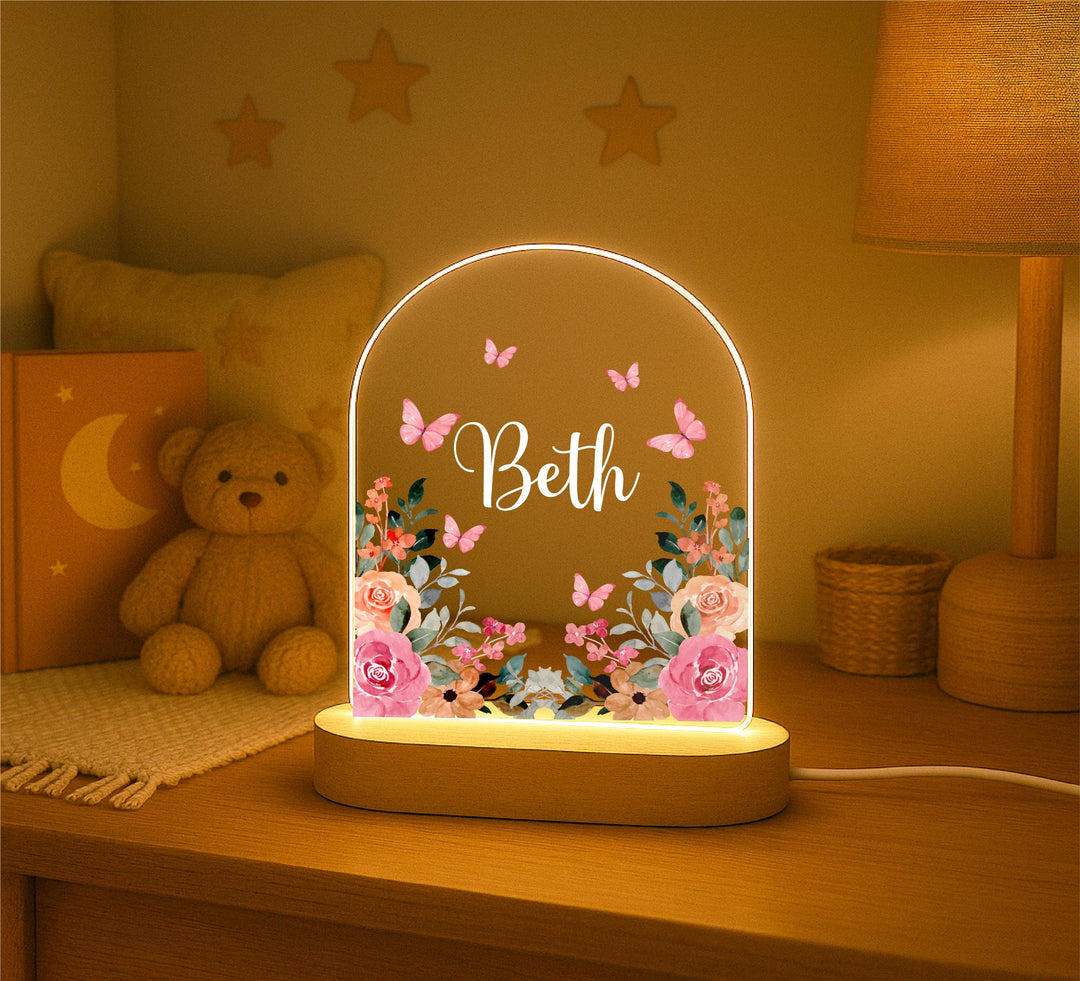 Personalized Floral Nursery Night Light: Baby Girl Gift, LED Decor