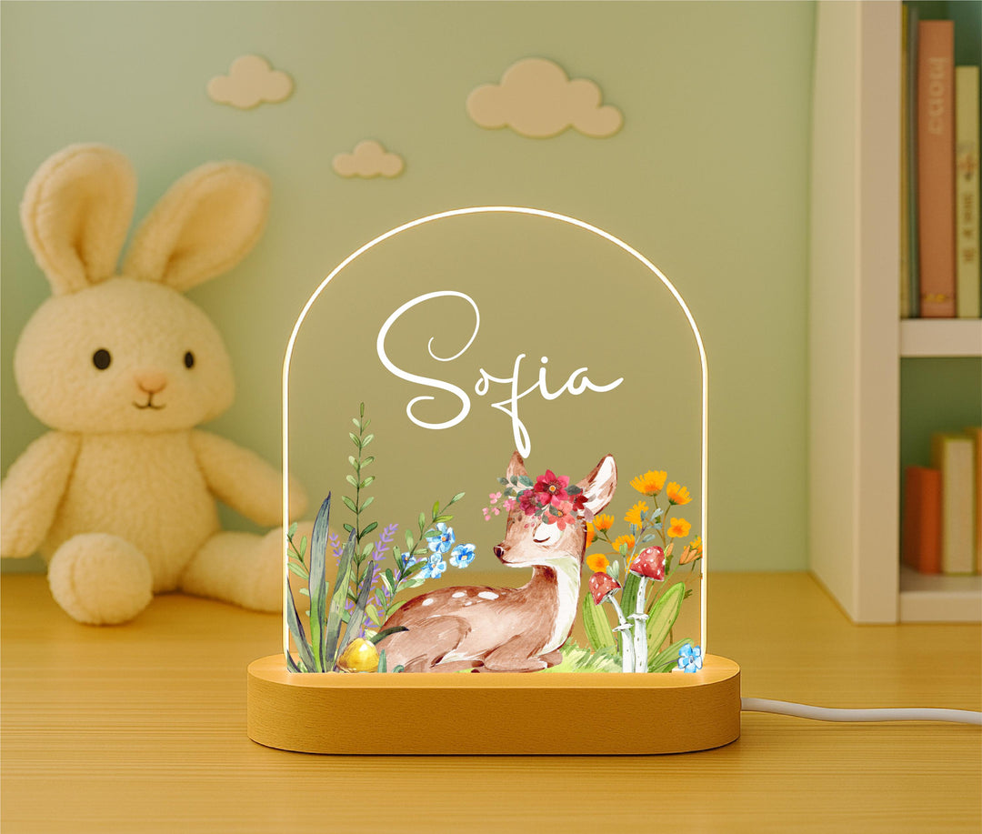 Personalized Woodland Deer LED Night Light: Custom Nursery Decor