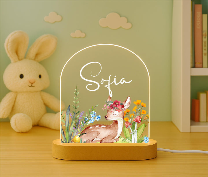 Personalized Woodland Deer LED Night Light: Custom Nursery Decor