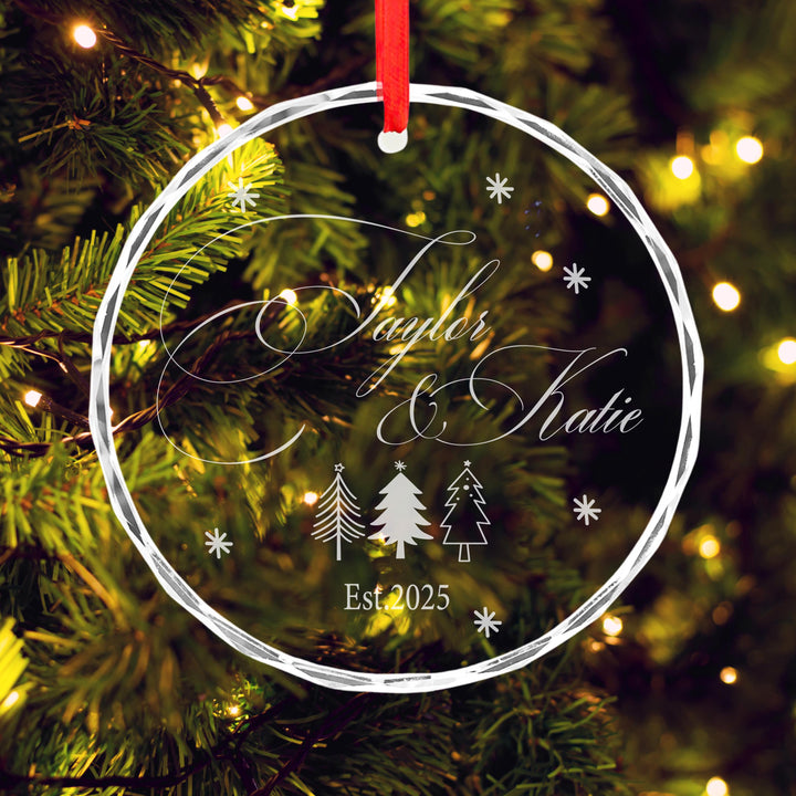 Personalized Couple Christmas Ornament 2025 • Custom Newlywed Tree Decoration • Engraved Glass Holiday Keepsake Gift