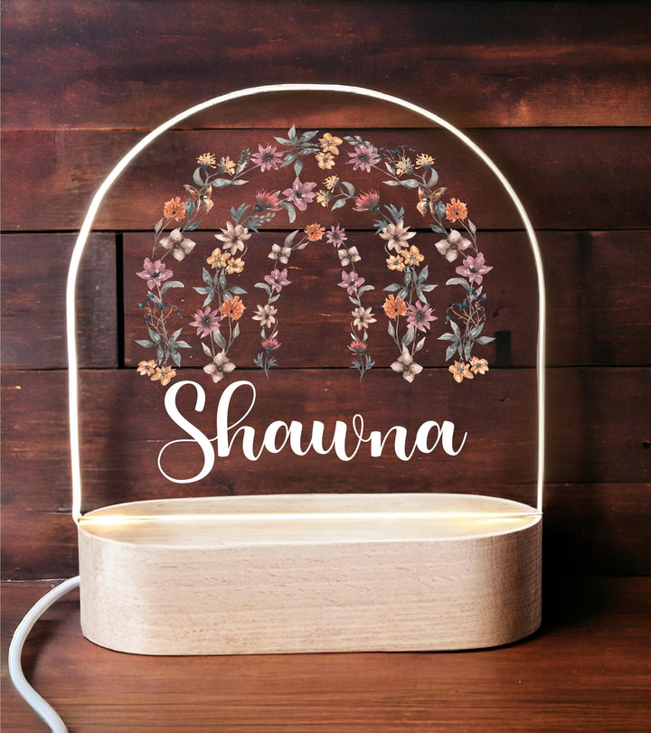 Personalized Floral Rainbow Night Light: Custom Engraved Nursery Decor