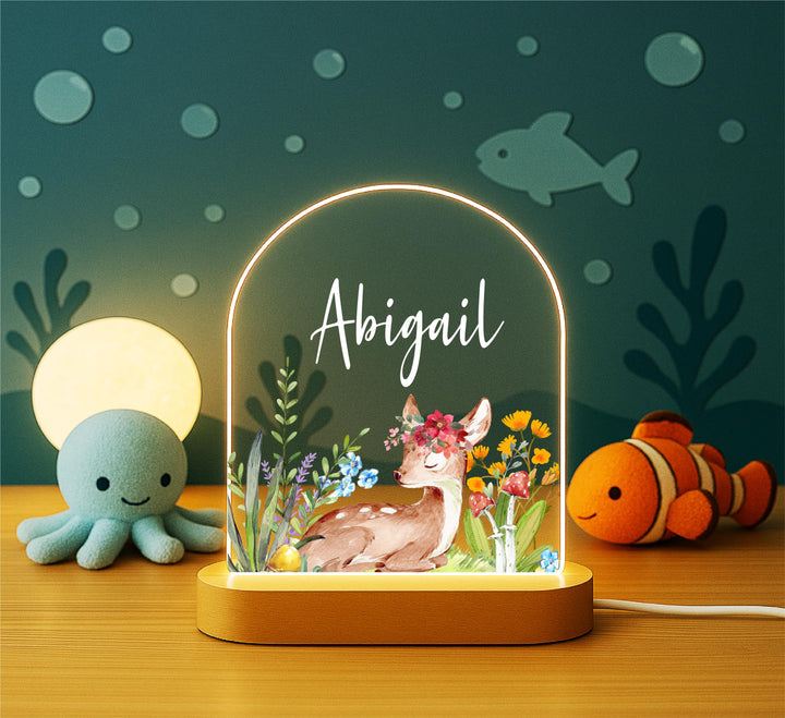 Personalized Woodland Deer LED Night Light: Custom Nursery Decor
