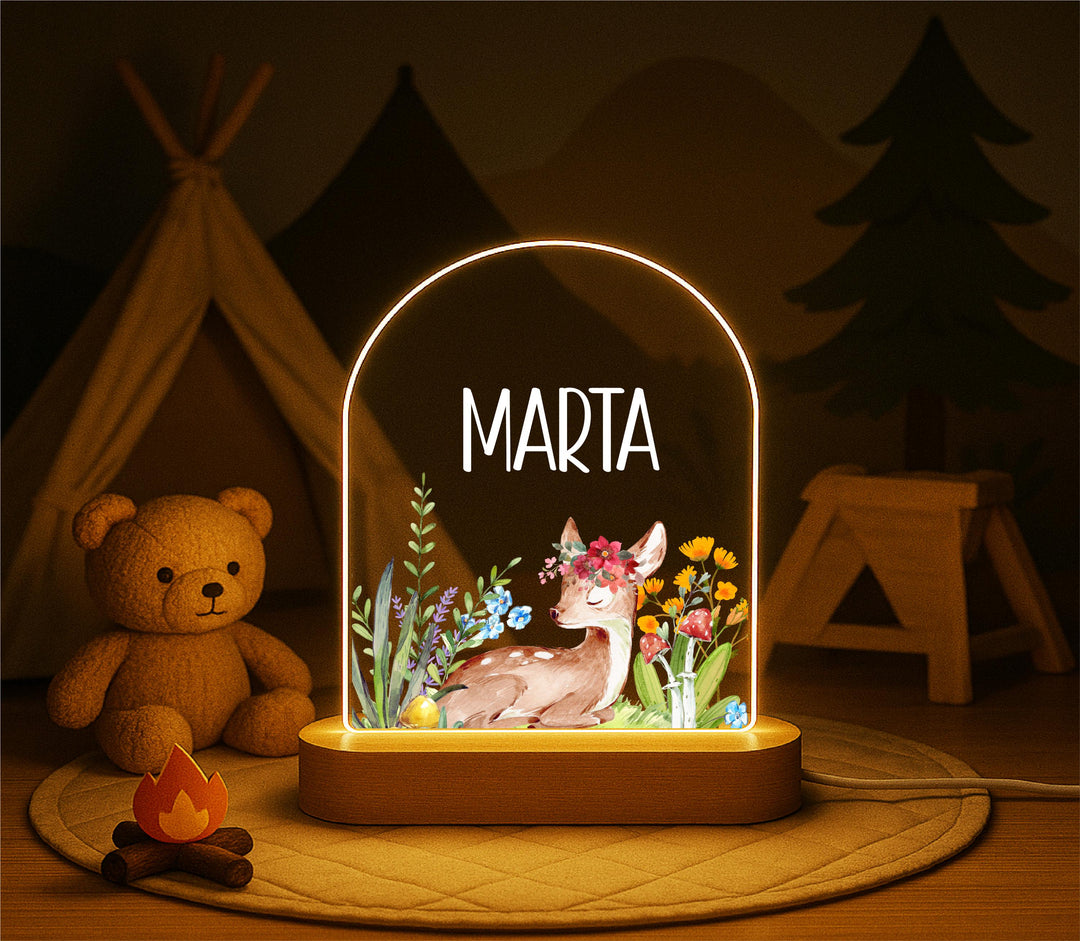Personalized Woodland Deer LED Night Light: Custom Nursery Decor