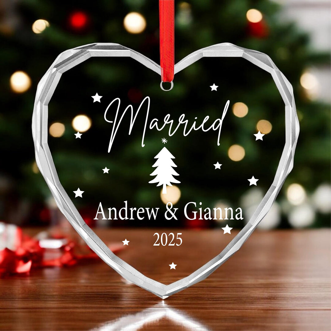 Married Christmas Ornament 2025 – Custom Wedding Keepsake Gift for Couples