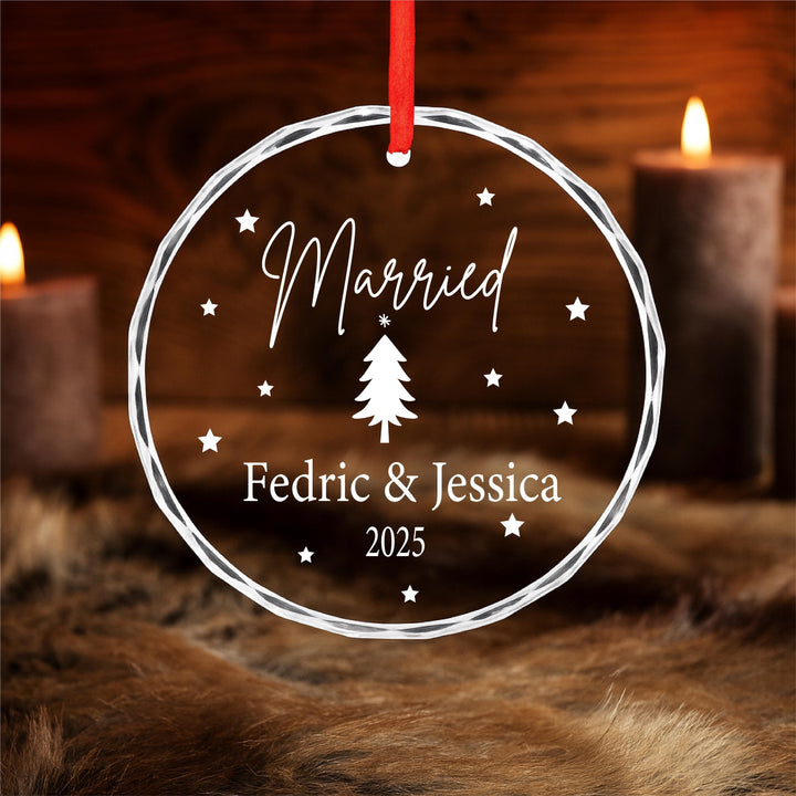 Married Christmas Ornament 2025 – Custom Wedding Keepsake Gift for Couples