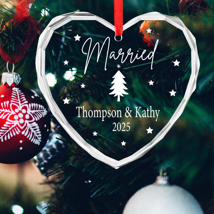 Married Christmas Ornament 2025 – Custom Wedding Keepsake Gift for Couples