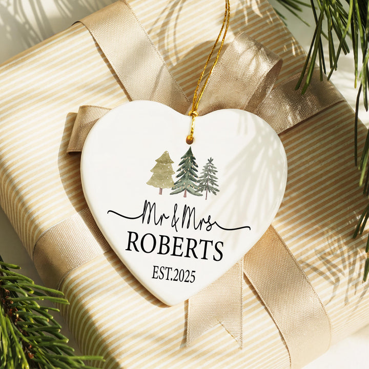 Personalized Newlywed Christmas Ornament: Rustic Mr & Mrs Keepsake