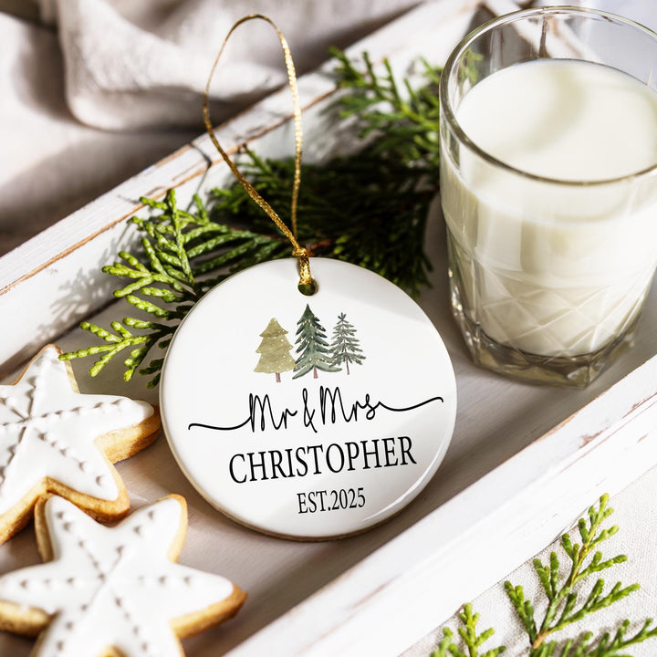 Personalized Newlywed Christmas Ornament: Rustic Mr & Mrs Keepsake