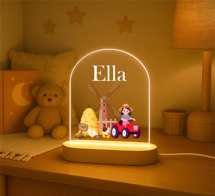 Personalized Farm Animal Nursery Night Light - Custom Tractor LED Lamp