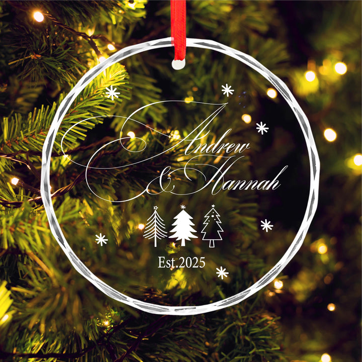 Personalized Couple Christmas Ornament 2025 • Custom Newlywed Tree Decoration • Engraved Glass Holiday Keepsake Gift
