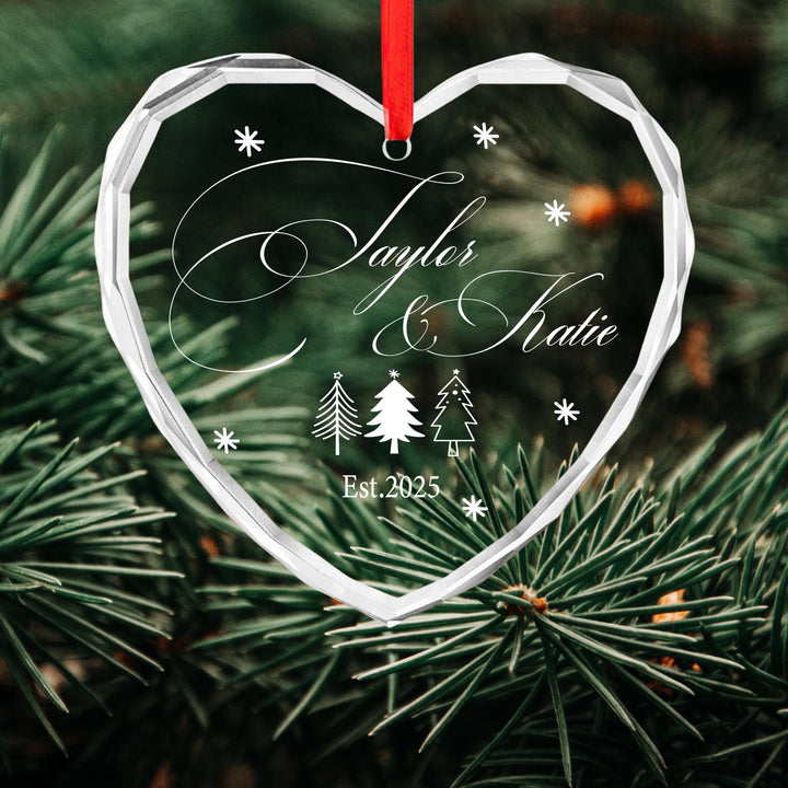 Personalized Couple Christmas Ornament 2025 • Custom Newlywed Tree Decoration • Engraved Glass Holiday Keepsake Gift