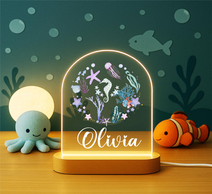 Personalized Ocean Theme Night Light: Custom Nursery Decor LED Lamp
