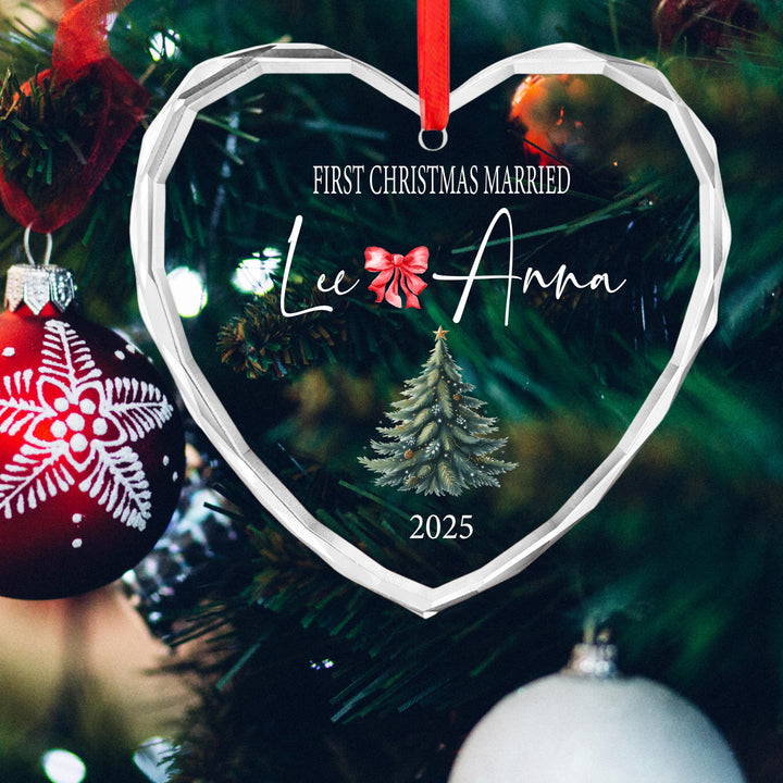 Personalized First Christmas Married Ornament: Clear Glass Newlywed Keepsake