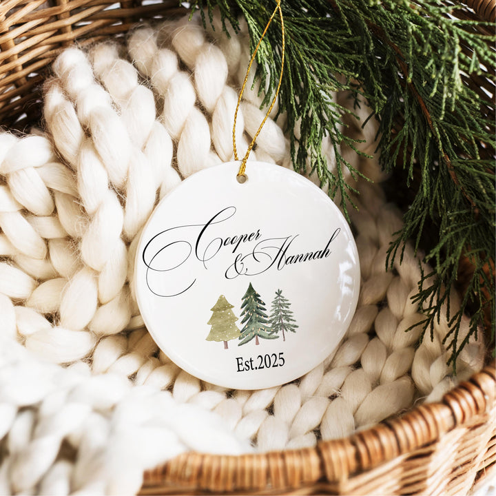 Personalized Christmas Ornament: Custom Names & Est. Year, Ceramic or Heart