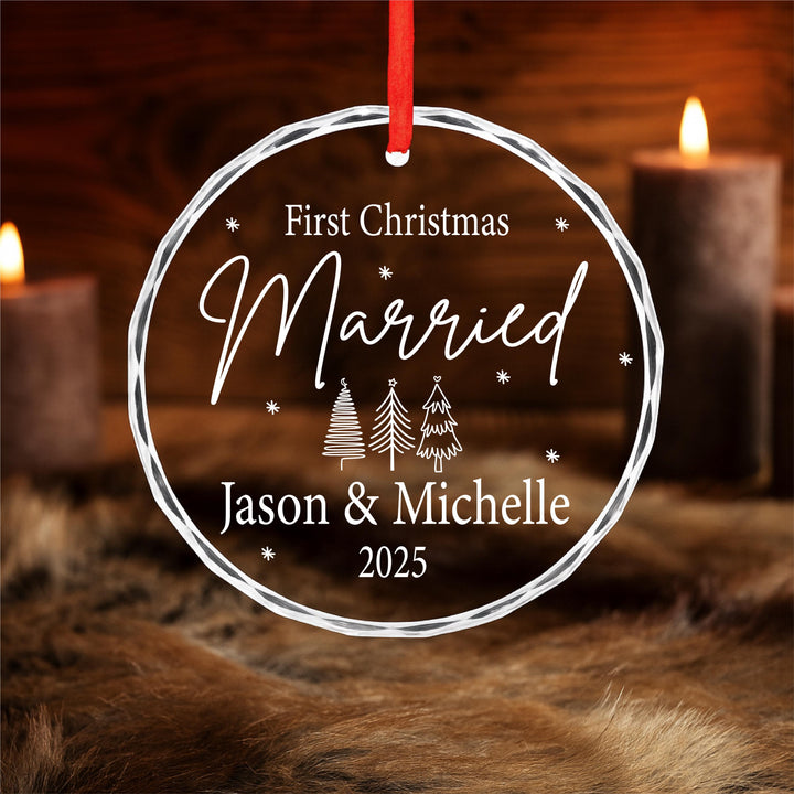 Personalized Newlywed married First Christmas Ornament 2025: Engraved Glass Keepsake