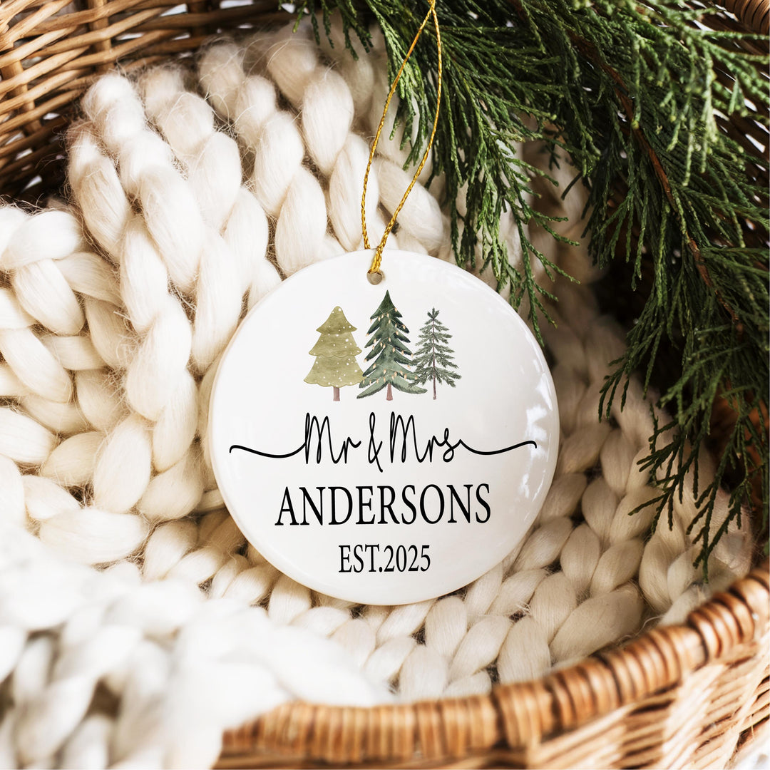 Personalized Newlywed Christmas Ornament: Rustic Mr & Mrs Keepsake