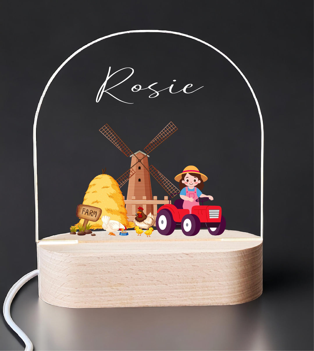 Personalized Farm Animal Nursery Night Light - Custom Tractor LED Lamp