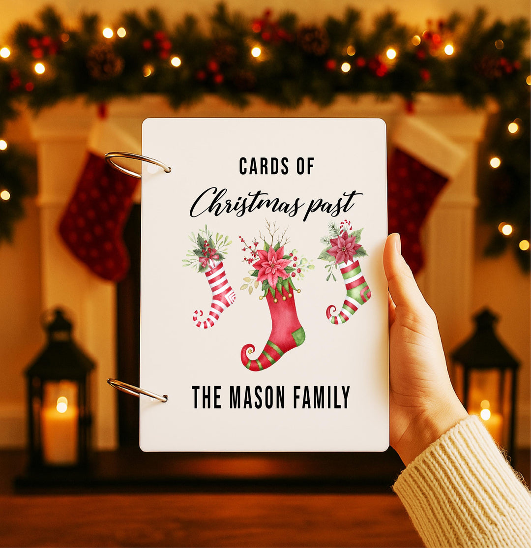 Personalized Christmas Card organizer | Family Name Wooden Binder | Newlywed Last Name Holiday Gift Keepsake