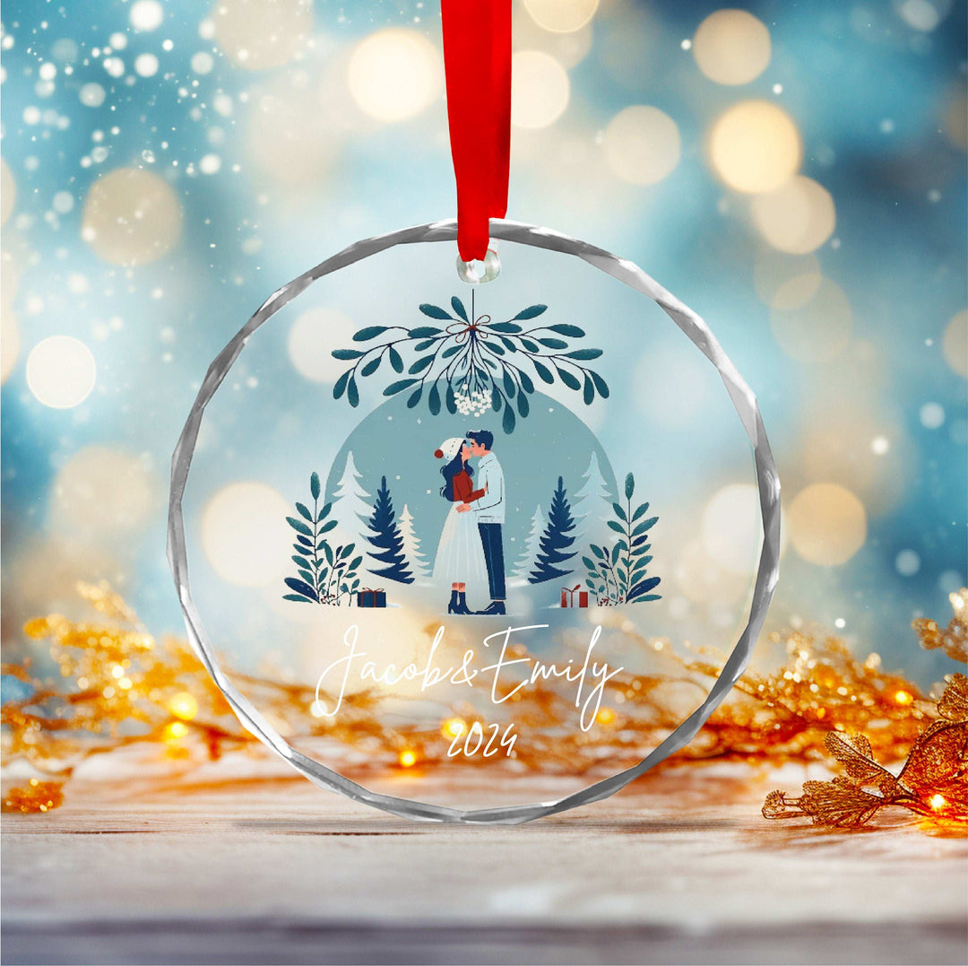 Couple First Christmas Married Glass Ornament Personalized Gift