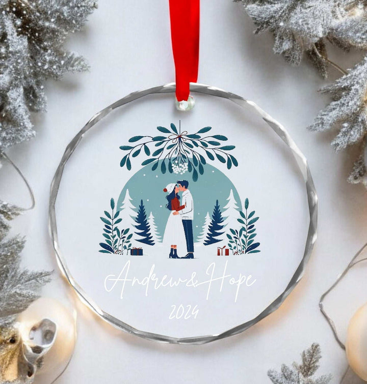 Couple First Christmas Married Glass Ornament Personalized Gift