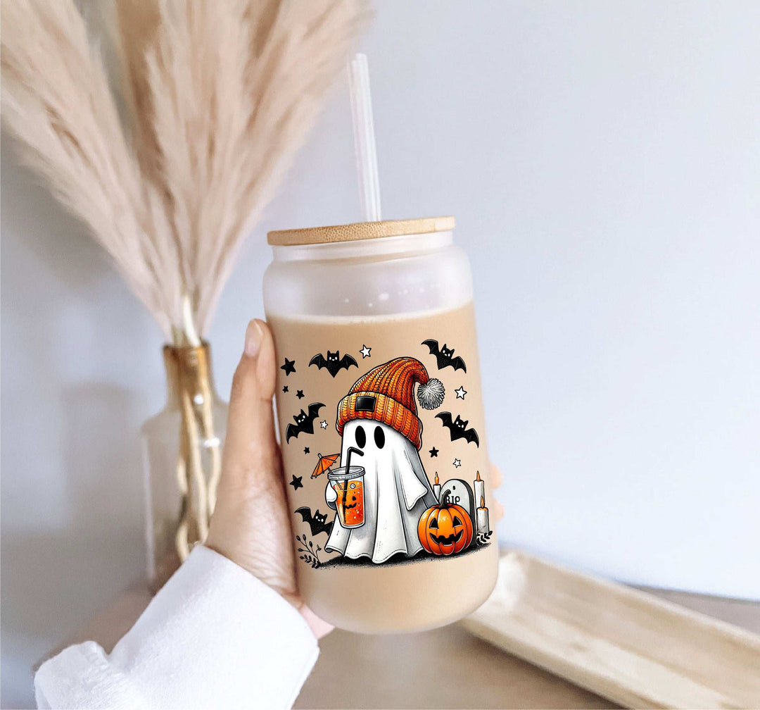 Coffee Ghost Halloween Cups Iced Coffee Glass Cup with Lid