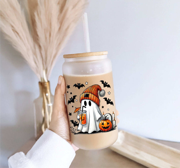 Coffee Ghost Halloween Cups Iced Coffee Glass Cup with Lid