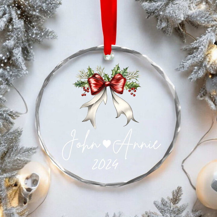 Custom Couple Christmas Glass Ornament Gift for Newlyweds