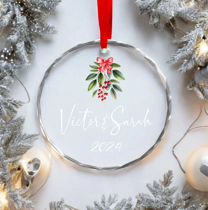 Custom Couple Christmas Glass Ornament Gift for Family