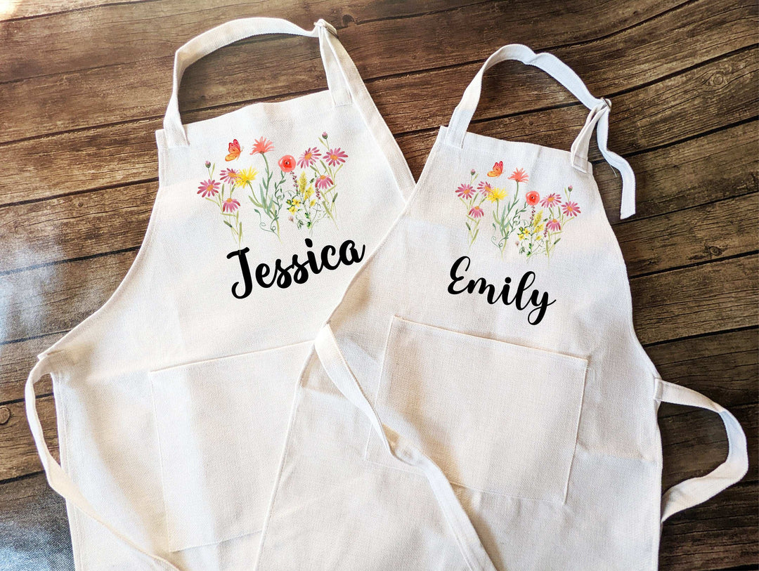 Custom Floral Apron for Women and Kids Matching Set