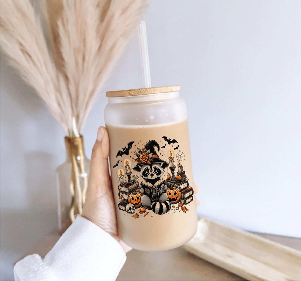 Raccoon Reading Halloween Iced Coffee Cup Tumbler Gift
