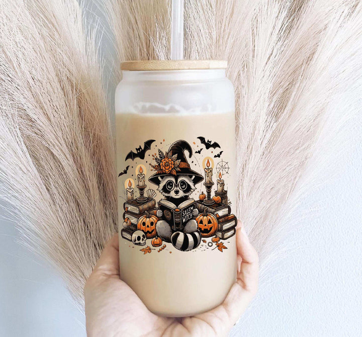 Raccoon Reading Halloween Iced Coffee Cup Tumbler Gift