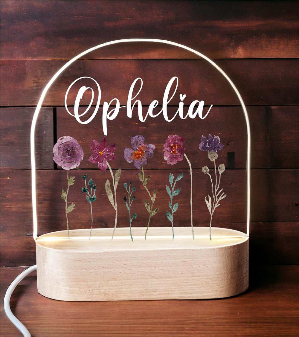 Personalized Floral Kids Room Decor Custom Name LED Light