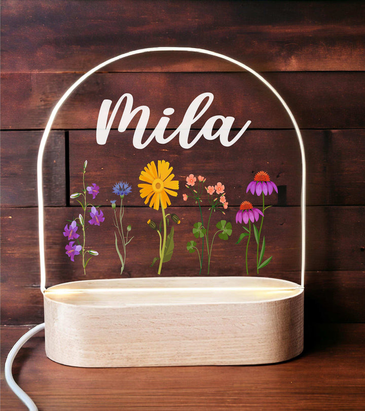 Personalized Floral Kids Night Light Custom Name Room Decor