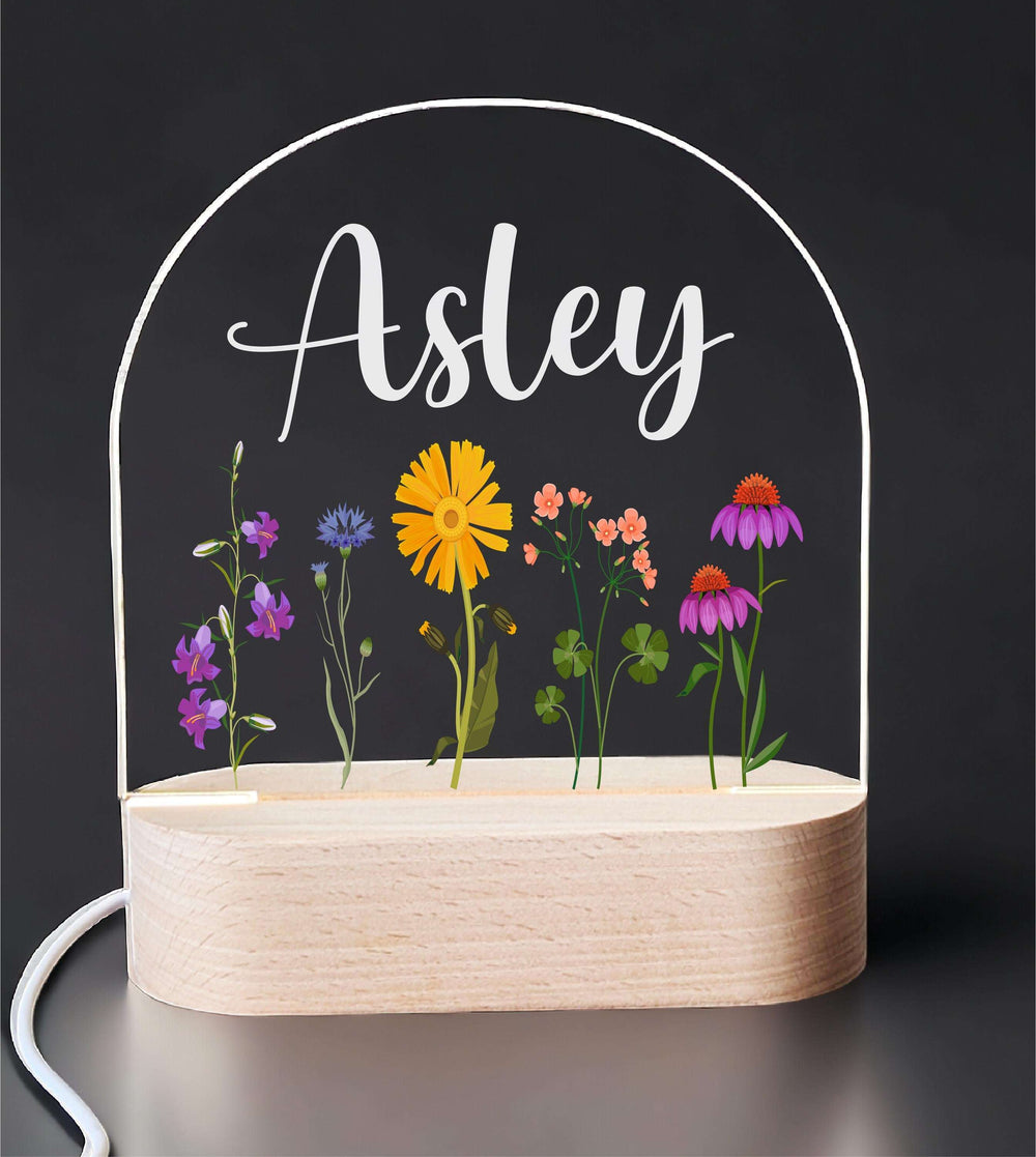 Personalized Floral Kids Night Light Custom Name Room Decor